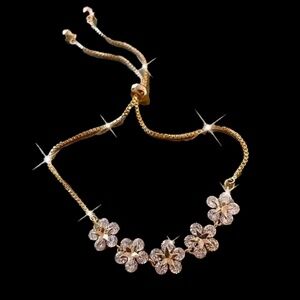 Elegant Rhinestone Zinc Alloy Adjustable Bolo Flower Bracelet - New With Tags
